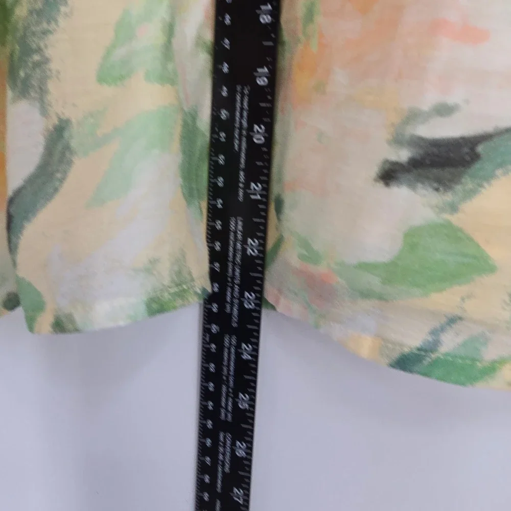 Jade Melody Tam Floral Blouse Green Orange Yellow Impressionist Smocked Cuff S - Picture 11 of 13